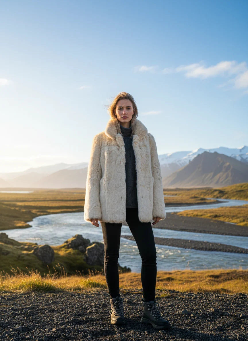 Hvítur Kanínupels - Stuttur (sýniseintak)