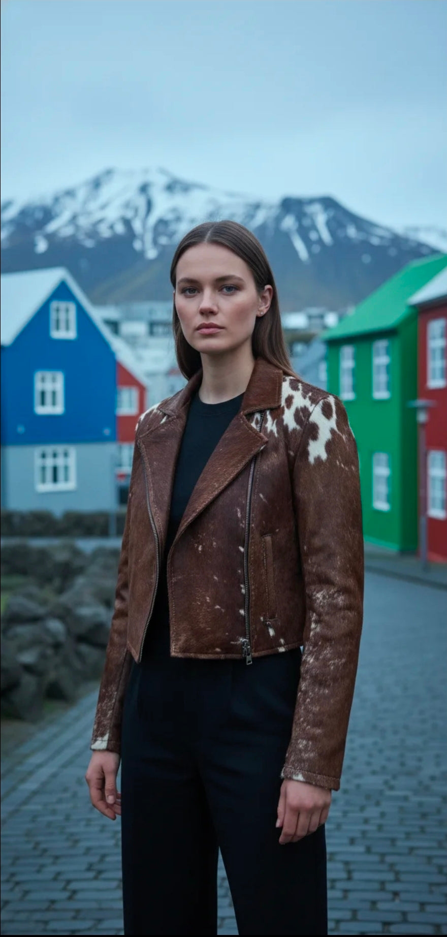 Kúaskinnsjakki - dökkur