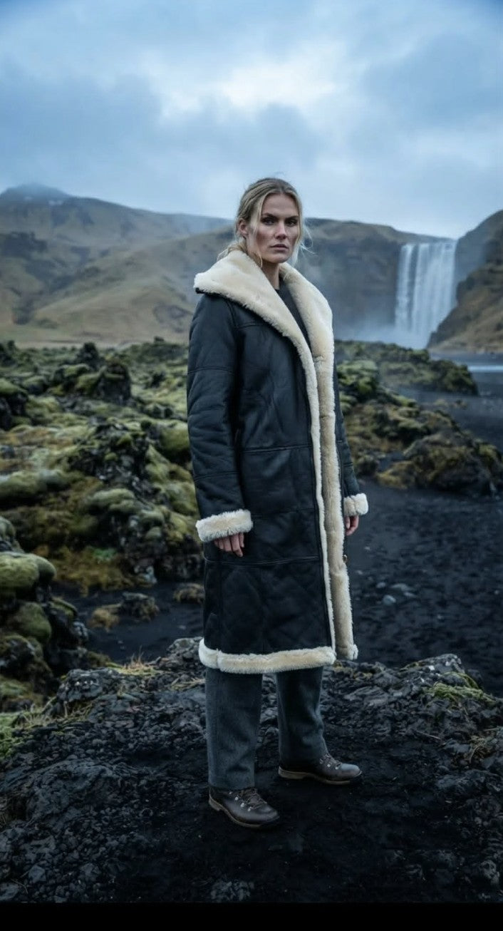 Síður leðurjakki | Lambaskinn að innan - sýniseintak