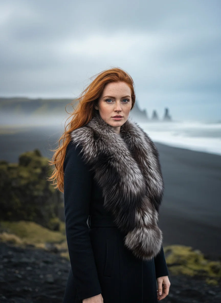 Síður hálskragi - silfurefur