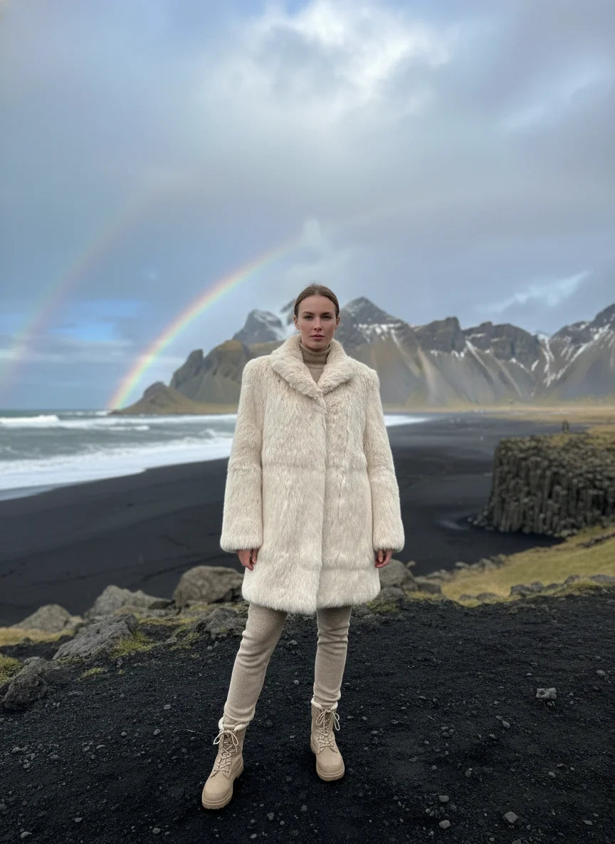 Hvítur Kanínupels -miðlungssíður (sýniseintak)